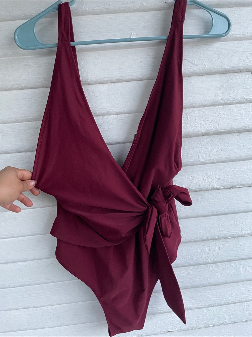 Cupshe Deep Wine Red Wrap One-Piece Swimsuit